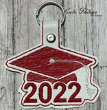 2022 Graduation DIGITAL Embroidery File, In The Hoop Key fob, Snap tab, Keychain, Bag Tag