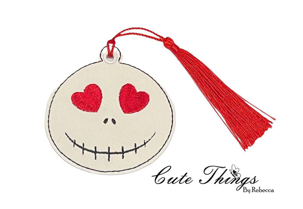 Jack Heart Eyes DIGITAL Embroidery File, In The Hoop Bookmark, Ornament, Gift Bag Tag, Eyelet