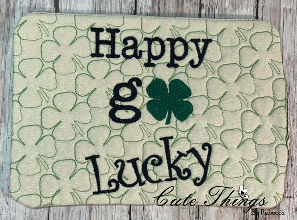 Happy Go Lucky Mug Rug, Snack Mat  DIGITAL Embroidery File 5x7, 6x10