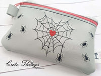 Spider Web Heart Bag DIGITAL Embroidery File, In The Hoop, Three sizes available 4x4, 5x7, 6x10 money purse, makeup bag, personals bag.