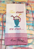 Two Straws One Check Applique DIGITAL Embroidery File 5x7, 6x10, 7x12