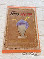 Two Straws One Check Applique DIGITAL Embroidery File 5x7, 6x10, 7x12