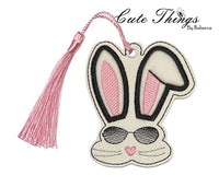 Cool Bunny with Sunglasses Applique Ears DIGITAL Embroidery File, In The Hoop Bookmark, Ornament, Gift Bag Tag, Eyelet