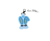 Cool Bunny with Sunglasses Applique Ears DIGITAL Embroidery File, In The Hoop Key fob, Snap tab, Keychain, Bag Tag