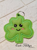 Cute Happy Shamrock Applique DIGITAL Embroidery File, In The Hoop Bookmark, Ornament, Gift Bag Tag, Eyelet