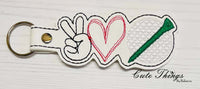 Peace Love Golf DIGITAL Embroidery File, In The Hoop Key fob, Snap tab, Keychain, Bag Tag