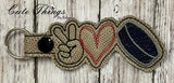 Peace Love Hockey DIGITAL Embroidery File, In The Hoop Key fob, Snap tab, Keychain, Bag Tag