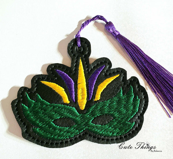 Mardi Gras Mask DIGITAL Embroidery File, In The Hoop Bookmark, Ornament, Gift Bag Tag, Eyelet