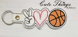 Peace Love Basketball DIGITAL Embroidery File, In The Hoop Key fob, Snap tab, Keychain, Bag Tag