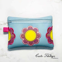 Retro Flower Applique Bag  DIGITAL Embroidery File, In The Hoop, two sizes available  5x7, 6x10 money purse, makeup bag, personals bag.