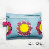 Retro Flower Applique Bag  DIGITAL Embroidery File, In The Hoop, two sizes available  5x7, 6x10 money purse, makeup bag, personals bag.