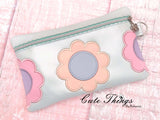 Retro Flower Applique Bag  DIGITAL Embroidery File, In The Hoop, two sizes available  5x7, 6x10 money purse, makeup bag, personals bag.