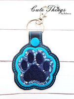 Paw Print Applique DIGITAL Embroidery File, In The Hoop Key fob, Snap tab, Keychain, Bag Tag