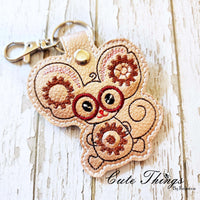 Cute Steampunk Mouse DIGITAL Embroidery File, In The Hoop Key fob, Snap tab, Keychain, Bag Tag