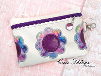 Retro Flower Applique Bag  DIGITAL Embroidery File, In The Hoop, two sizes available  5x7, 6x10 money purse, makeup bag, personals bag.