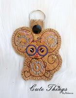 Cute Steampunk Mouse DIGITAL Embroidery File, In The Hoop Key fob, Snap tab, Keychain, Bag Tag