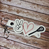 Peace Love Lacrosse DIGITAL Embroidery File, In The Hoop Key fob, Snap tab, Keychain, Bag Tag