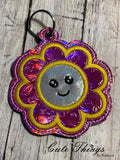 Cute Happy Flower Applique DIGITAL Embroidery File, In The Hoop Bookmark, Ornament, Gift Bag Tag, Eyelet