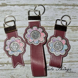 Retro Flower Key Fob Applique  DIGITAL Embroidery File Key fob, Keychain, Wristlet Strap 4x4, 5x7, 6x10