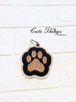 Paw Print Applique DIGITAL Embroidery File, In The Hoop Bookmark, Ornament, Gift Bag Tag, Eyelet