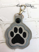 Paw Print Applique DIGITAL Embroidery File, In The Hoop Key fob, Snap tab, Keychain, Bag Tag