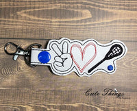 Peace Love Lacrosse DIGITAL Embroidery File, In The Hoop Key fob, Snap tab, Keychain, Bag Tag