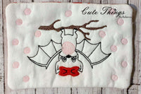 Bubblegum Bat DIGITAL Embroidery File, Mug Rug, 5x7 6x10 In the hoop