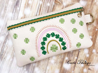 Clover BoHo Rainbow DIGITAL Embroidery File, In The Hoop, 5x7, money purse, makeup bag, personals bag.