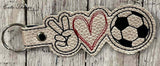 Peace Love Soccer DIGITAL Embroidery File, In The Hoop Key fob, Snap tab, Keychain, Bag Tag