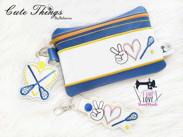 Peace Love Lacrosse Applique Bag DIGITAL Embroidery File, In The Hoop, two sizes available  5x7, 6x10 money purse, makeup bag, personals bag.