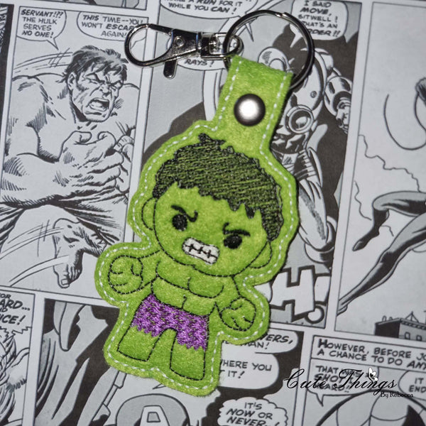 Hulk DIGITAL Embroidery File, In The Hoop Key fob, Snap tab, Keychain, Bag Tag