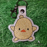 Cute Round Chick DIGITAL Embroidery File, In The Hoop Key fob, Snap tab, Keychain, Bag Tag