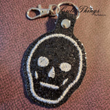 Skull Face  DIGITAL Embroidery File, In The Hoop Key fob, Snap tab, Keychain, Bag Tag