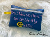 Bad Vibes Don't go with my outfit Applique Face  Bag  DIGITAL Embroidery File, In The Hoop, Three sizes available  5x7, 6x10, 7x12 money purse, makeup bag, personals bag.