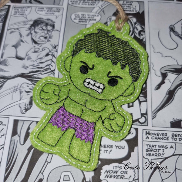 Hulk DIGITAL Embroidery File, In The Hoop Bookmark, Ornament, Gift Bag Tag, Eyelet