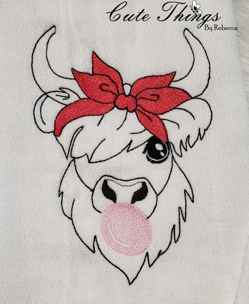 Bubblegum Cow DIGITAL Embroidery File, 4x4, 5x7, 6x10, 7x12,