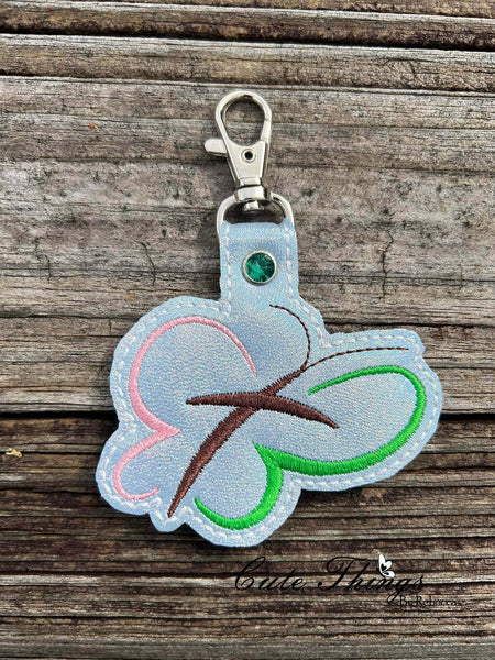 New Life Butterfly DIGITAL Embroidery File, In The Hoop Key fob, Snap tab, Keychain, Bag Tag