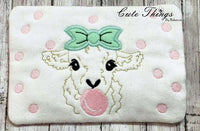 Bubblegum Lamb  Mug Rug, Snack Mat  DIGITAL Embroidery File 5x7, 6x10