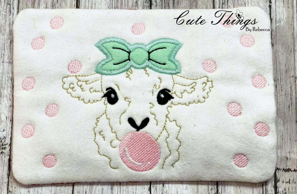 Bubblegum Lamb  Mug Rug, Snack Mat  DIGITAL Embroidery File 5x7, 6x10