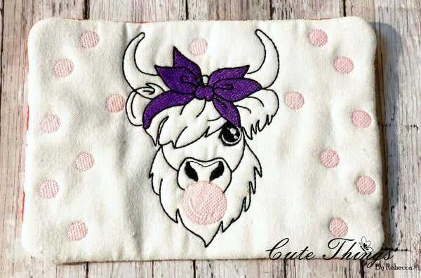 Bubblegum Cow  Mug Rug, Snack Mat  DIGITAL Embroidery File 5x7, 6x10