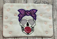 Bubblegum Skull  Mug Rug, Snack Mat  DIGITAL Embroidery File 5x7, 6x10