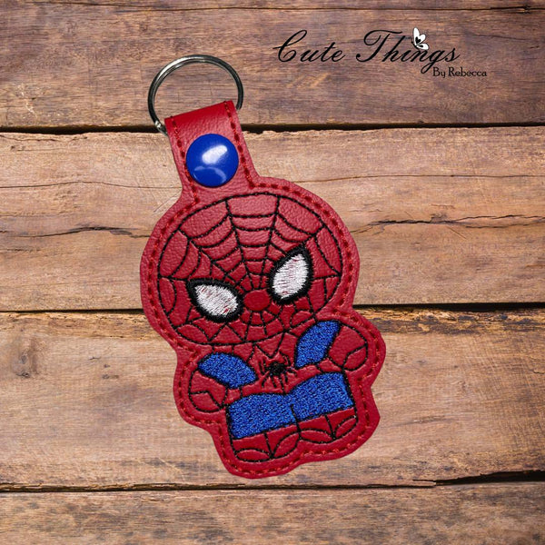 Spider Boy DIGITAL Embroidery File, In The Hoop Key fob, Snap tab, Keychain, Bag Tag