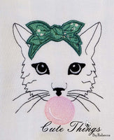 Bubblegum Cat Applique DIGITAL Embroidery File, 4x4, 5x7, 6x10, 7x12,