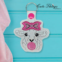 Bubblegum Lamb DIGITAL Embroidery File, In The Hoop Key fob, Snap tab, Keychain, Bag Tag