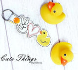 Peace Love Duck DIGITAL Embroidery File, In The Hoop Key fob, Snap tab, Keychain, Bag Tag