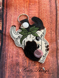 Bubblegum Cow DIGITAL Embroidery File, In The Hoop Key fob, Snap tab, Keychain, Bag Tag