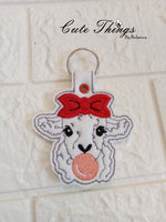 Bubblegum Lamb DIGITAL Embroidery File, In The Hoop Key fob, Snap tab, Keychain, Bag Tag