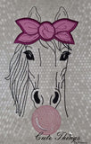 Bubblegum Horse Applique Bow DIGITAL Embroidery File, 4x4, 5x7, 6x10, 7x12,