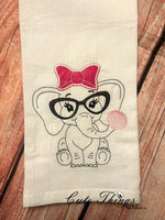 Bubblegum Elephant Applique Bow DIGITAL Embroidery File,  4x4, 5x7, 6x10, 7x12,