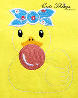 Bubblegum Duck Side Applique DIGITAL Embroidery File, 4x4, 5x7, 6x10, 7x12,